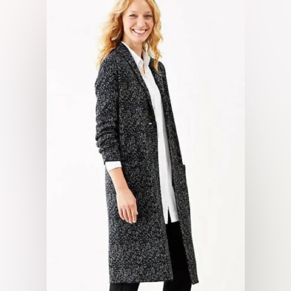 NWT J. Jill Long Black Duster Sweater Cardigan Coat Front Pockets Single Button - Picture 5 of 9